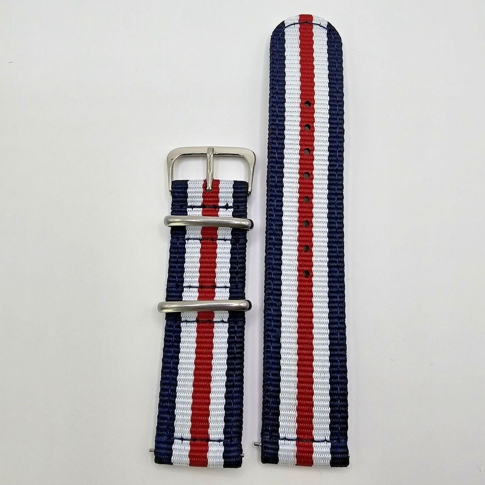 22MM Men's Watch Straps Blue White Red Canvas Nylon Multicolor Quick Release